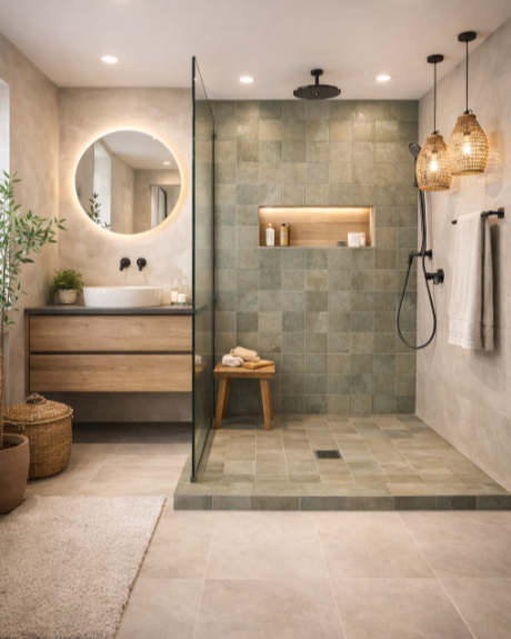 Exemple de douche italienne (photo d’inspiration) – rénovation salle de bain à Mons